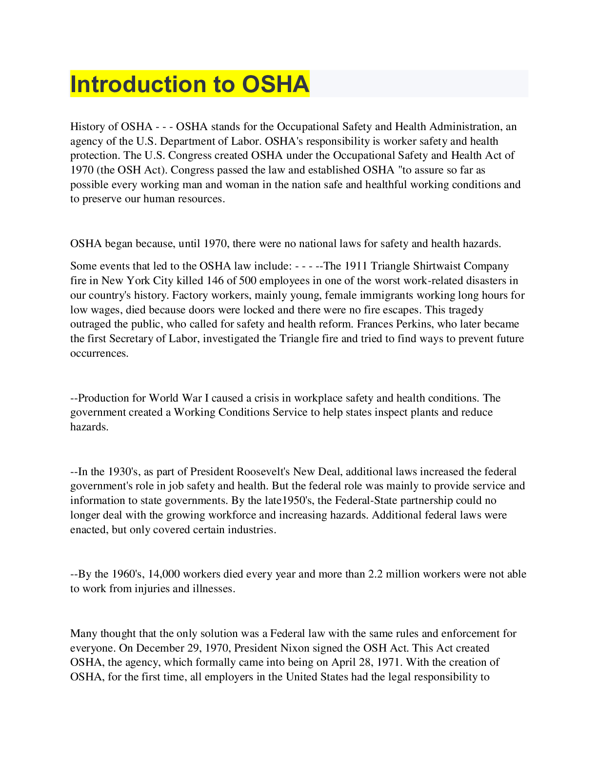 Read Free Exam Answers Introduction To Osha Safety.